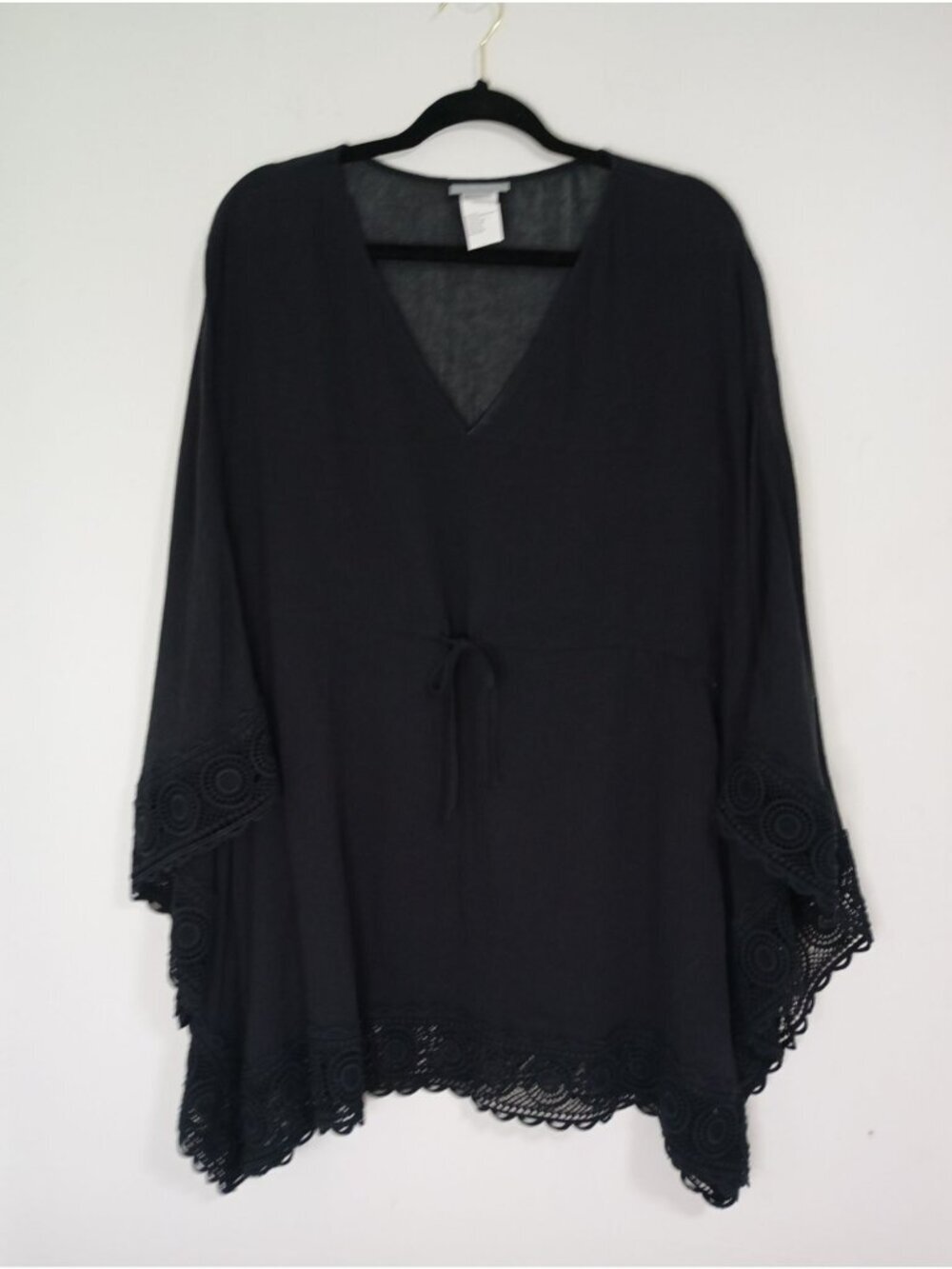La Blanca Black Tunic Cover-Up With Lace Trim & V-Neck US S/M EU 36/38